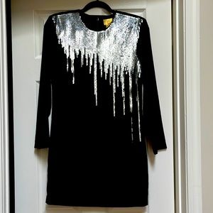 Like new H&M velvet black dress with paint drip like sequin